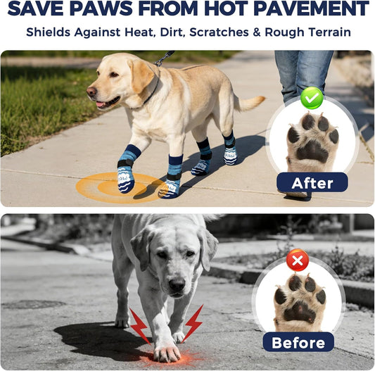 BINGPET Dog Socks to Prevent Licking Paws -Dog Shoes for Hot Pavement,Extra-Thick Grippy Dogs Sock for Hardwood Floors Anti-Slip,4Pcs All-Weather Boots Paw Protector for Small Medium Large Senior Dogs