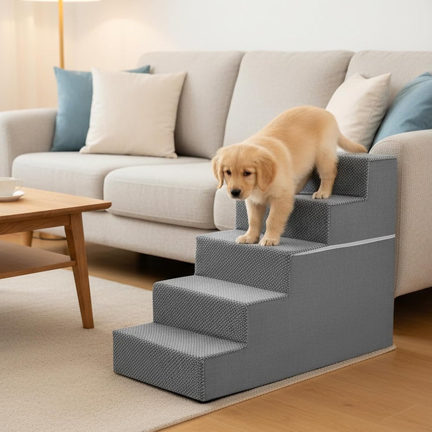 NEWBULIG 3-Step Dog Stairs, 15.7" H Dog Steps for Sofa and Chair, Non-Slip Sturdy Pet Steps for Small Dogs and Cats, Pet Ramp for High Bed Indoor(Grey)