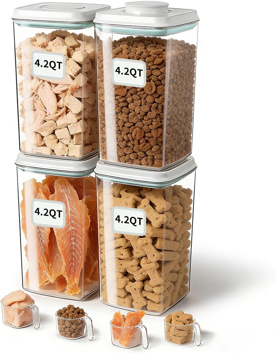Dog Food Storage Container with One-Touch Lid, 2.8 QT / 2.65 L Stackable Durable BPA-Free PET Cat Food Storage Container,for Pet Treats, Supplements & Small Kibble