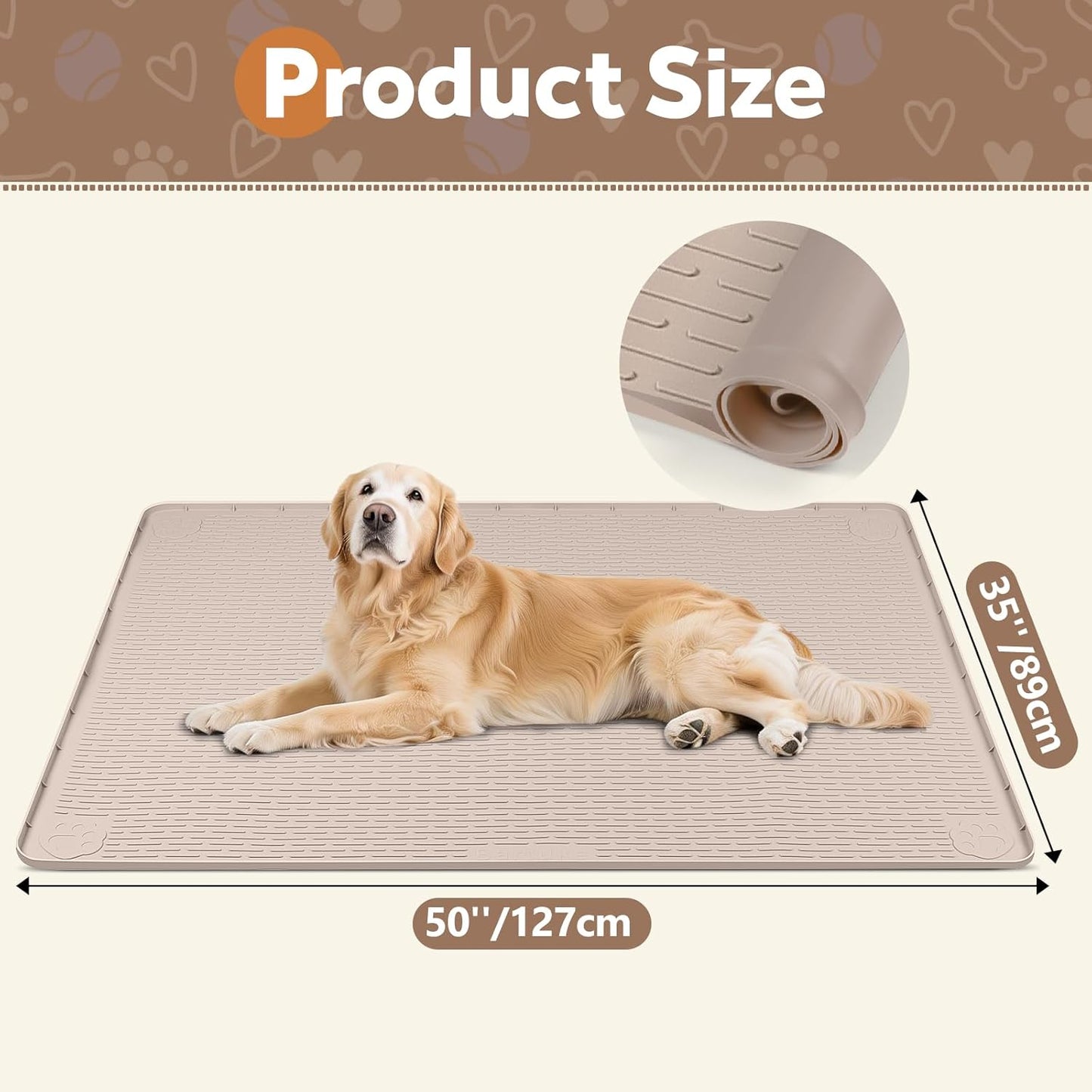 Silicone Dog Crate Mat, 50"x35" Under Dog Crate Kennel Pad with Raised Edge, Washable Dogs Bed Mat, Waterproof, Leakproof, Protect Floors (Green)