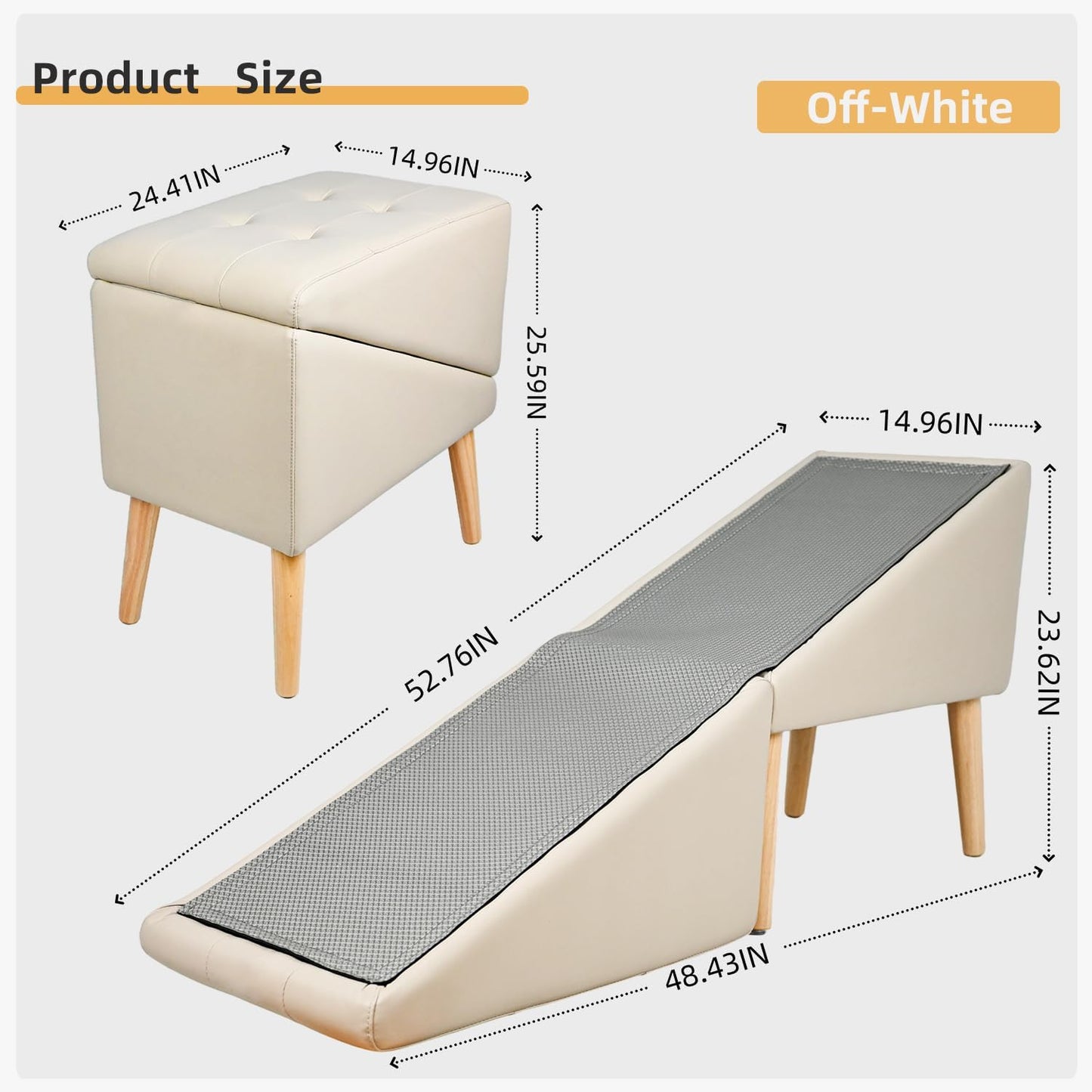 Dog Ramp for Bed, Wooden 23.62'' H Dog Stairs for Small/Medium-Sized Dogs and All Cats, Washable Non-Slip Silicone Surface pet Ramp, Foldable 2-in-1 Split Ottoman Design