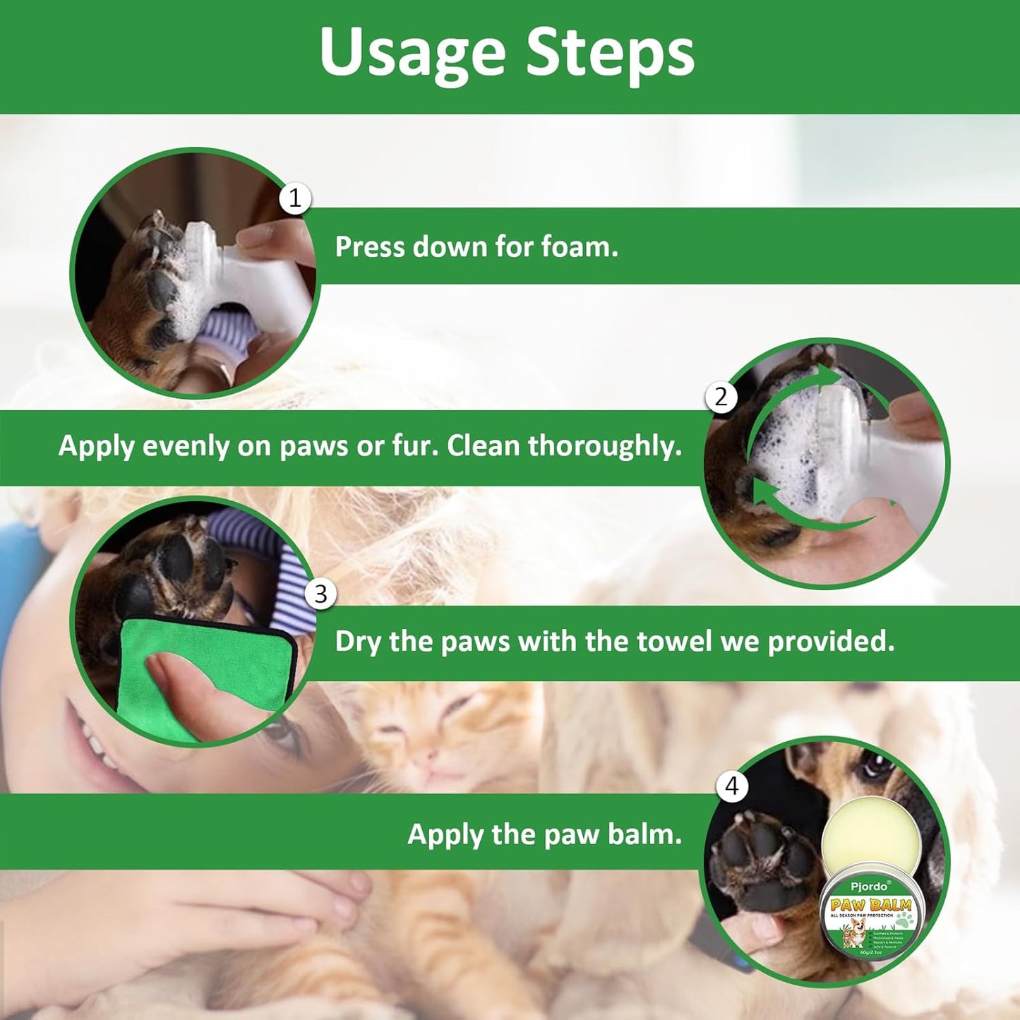Pjordo Dog Paw Cleaner - No-Rinse Pet Paw Cleanser for Dogs, Repairs Dry Cracked Paws, Protector Kit for Pet Foot Care