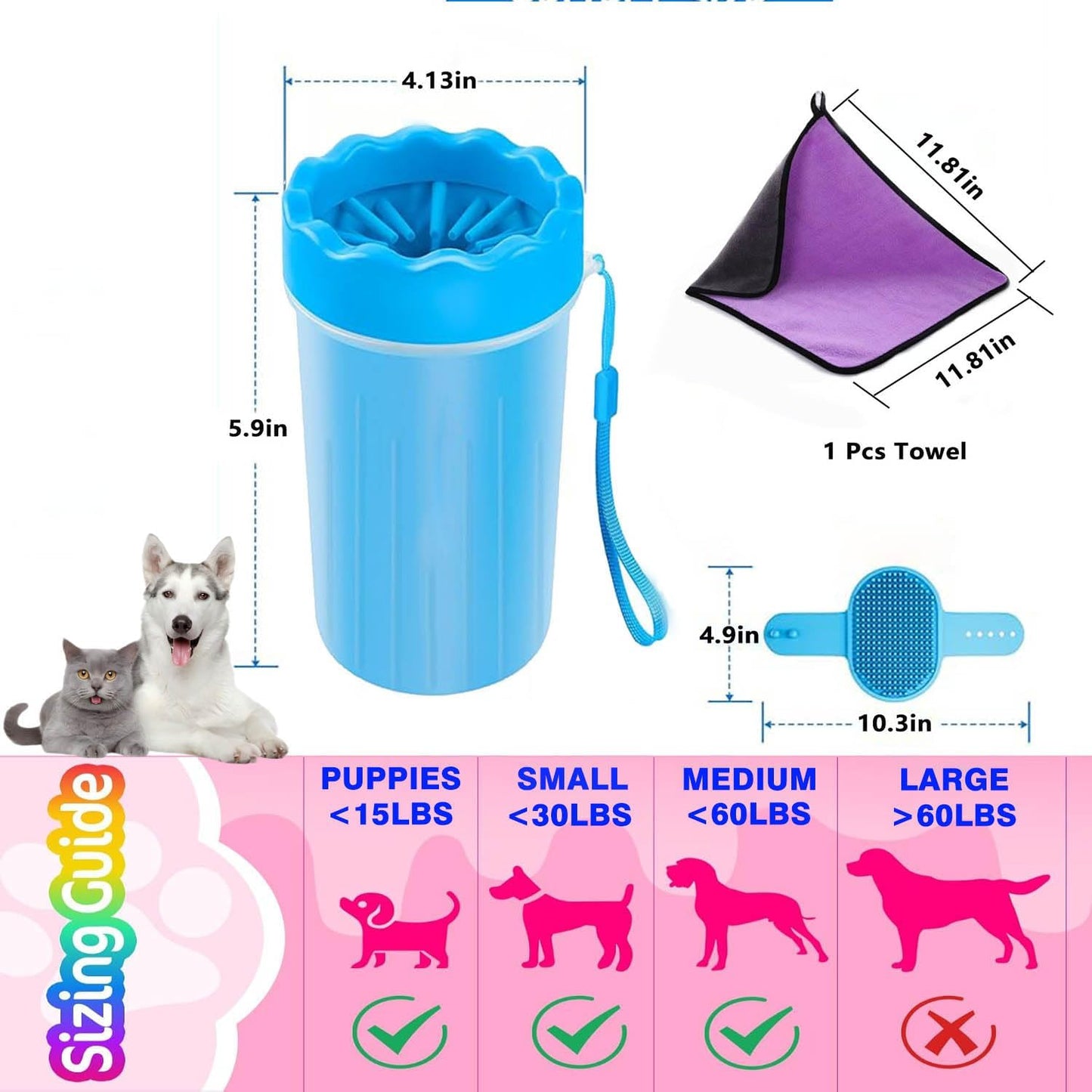 Dog Paw Cleaner,Paw Cleaner for Dog,Pets Foot wash Cup-Dog wash paw Cup-Pet Foot Cleaner for Small Medium Breed Dogs/Cats Pet Clean Paws Miracle Tool(with 1 Towel& 1Brush)