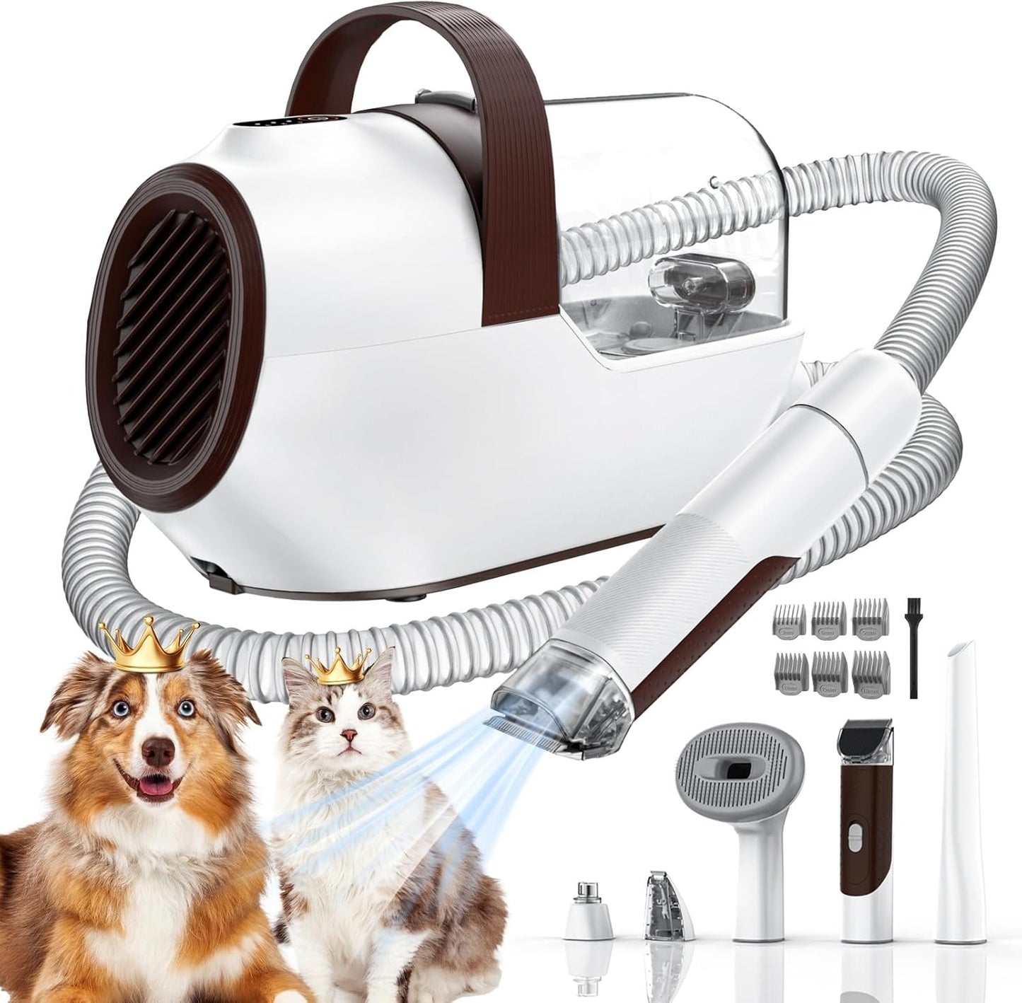 Dog Grooming Vacuum, Dog Grooming Kit with Pet Clipper Nail Grinder, 6 Pet Grooming Tools(Mahogany)