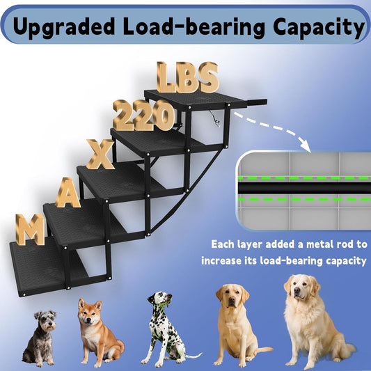 Dog Stairs for Car, Dog Steps for Car with Upgraded Load-Bearing Capacity, Dogs Stairs for Large Dogs, Pet Steps, 6 Steps