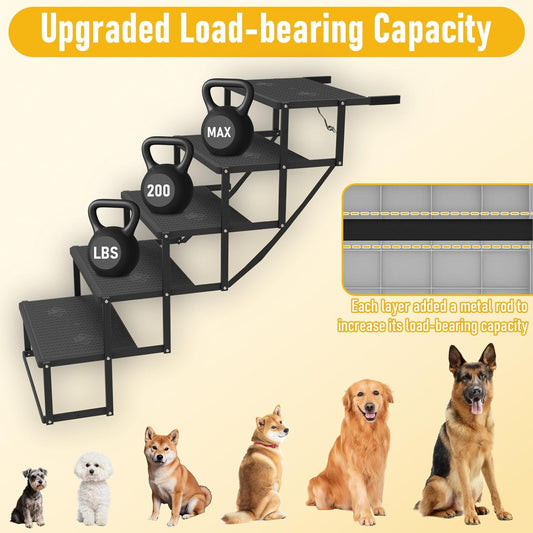 Dog Steps for Car, 5 Steps Foldable Dog Stairs for Large Dogs with Upgraded Non-Slip Surface, Pet Ramp Alternative, Heavy-Duty Plastic Pet Stairs for Vehicles, SUV, Truck, Lightweight & Portable