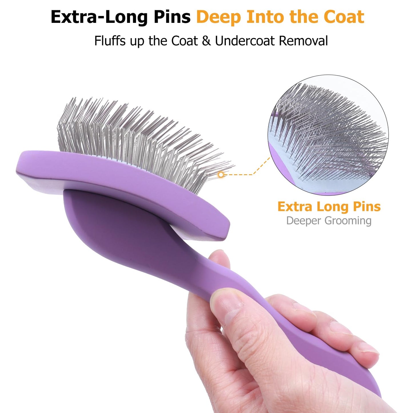 Extra-Long Pin Slicker Brush for Large Dogs, Removes Tangles, Mats & Undercoat Fluff, Wood Handle, Grooming Tool for Poodle Goldendoodle Labradoodle & Thick-Coat Breeds, Purple