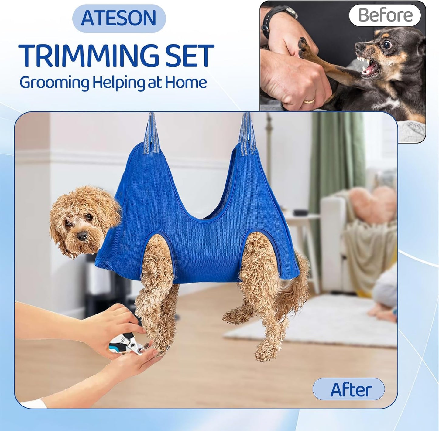 ATESON Pet Grooming Hammock with Nail Clippers/Nail Trimmers/Grooming Scissors, Dog Grooming Harness for Nail Trimming, Pet Grooming Sling Helper