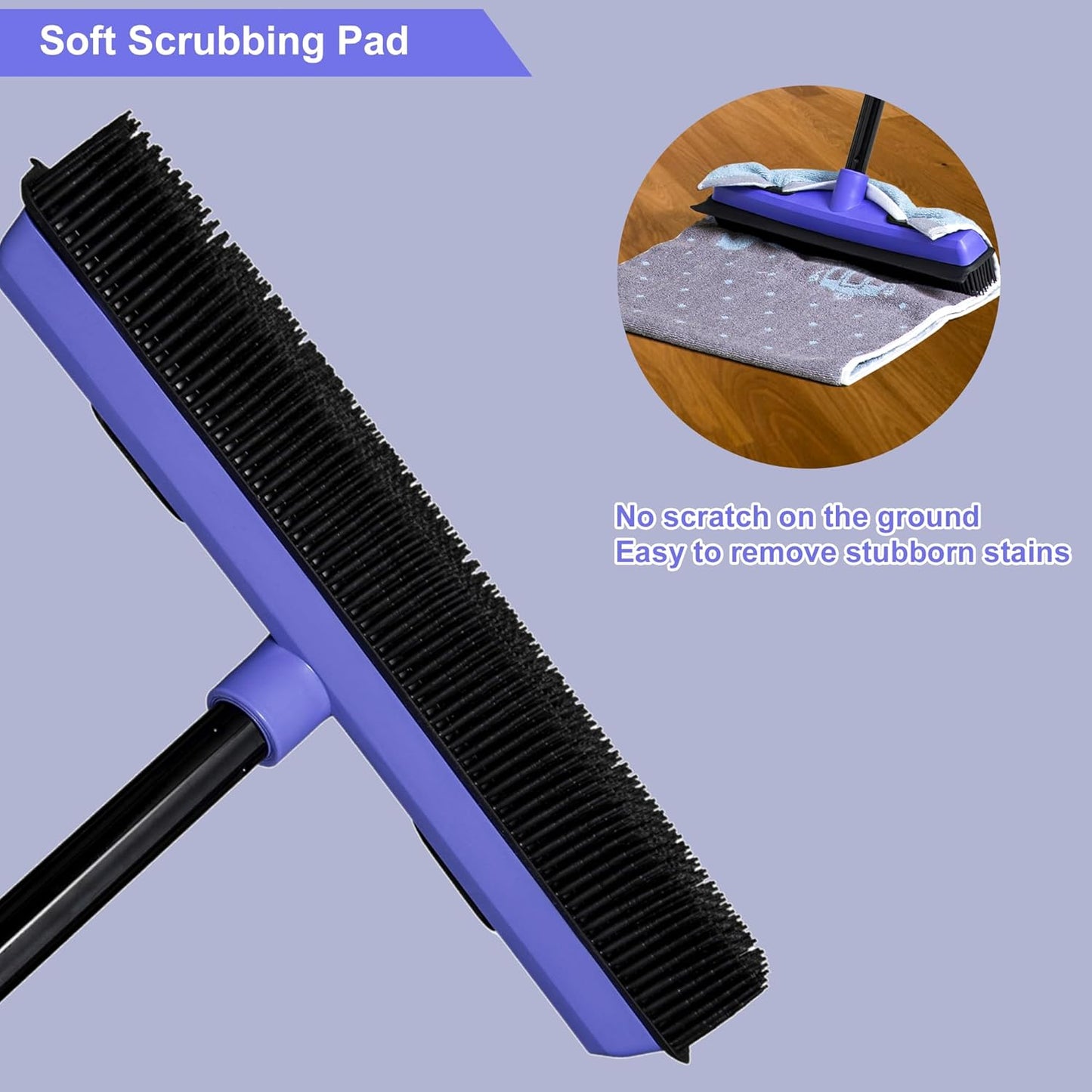 Carpet Brush for Pet Hair Remover, Rubber Broom for Pet Hair on Carpet with Telescoping 60.2 Inches Long Handle for Cleaning Fur Rug, Hardwood Floor, Tile, Window