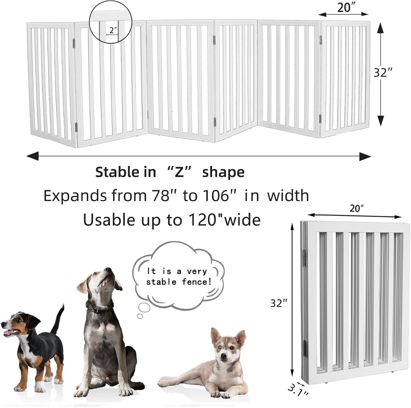 ZJSF Freestanding Indoor Dog Gate for House Foldable Wood Brown Puppy Gate for Doorways Pet Gate for Stairs Extra Wide Pet Fence 24" Height 2 Panels