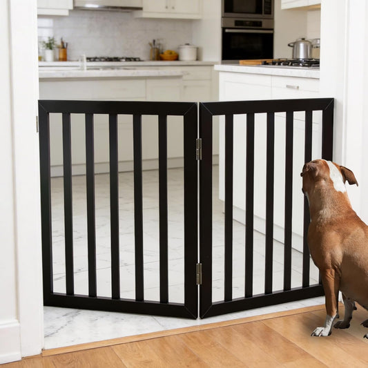 Dog Gate Indoor, Freestanding Dog Fence for The House, Doorways, Hallways,or Stairs,Pet Gate Foldable Wooden,Expandable 24" Height 3 Panels,White