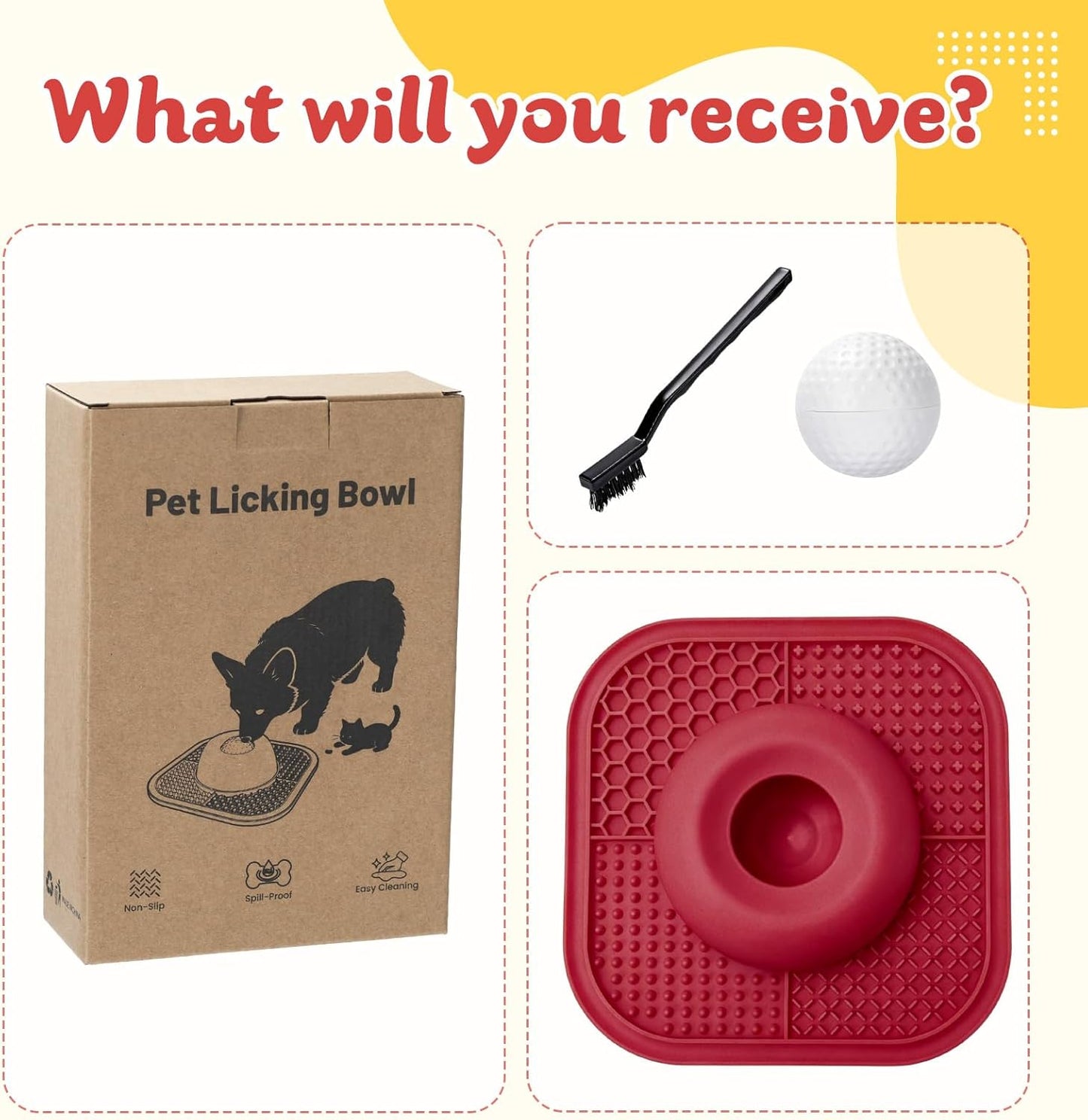 Slow Feeder Dog Bowls & Lick Mat for Liquid and Thick Treat, Anti-Slip Dog Lick Bowl with Interactive Rolling Ball, 5/6 Cup Pup Licking Toy for Large Medium Small Dogs and Cats Blue