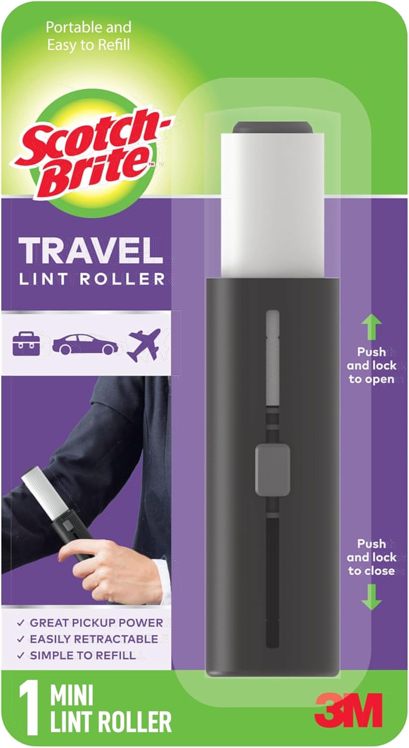Scotch-Brite Mini Travel Lint Roller, Works Great On Pet Hair, 30 Sheets