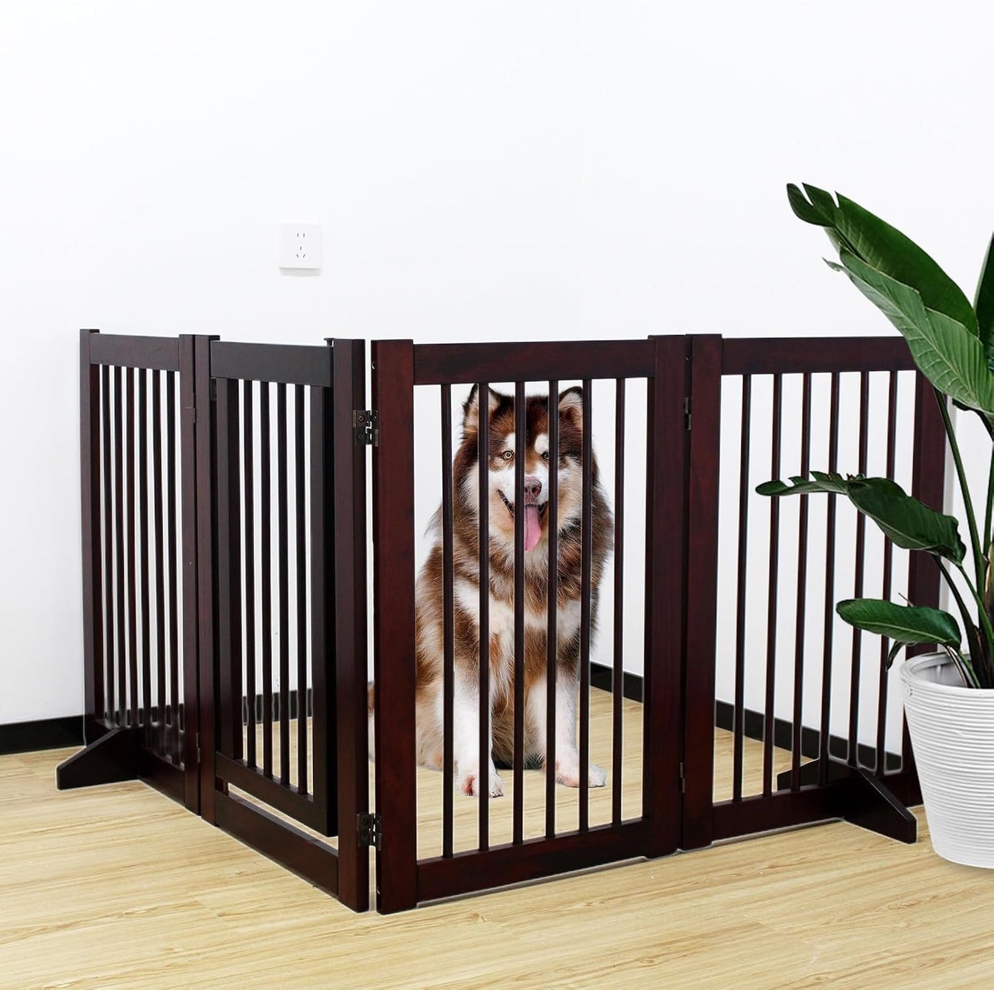 Dog Gate Indoor, Pet Gates for Doorways No Drilling, Freestanding Dog Gates, Foldable Pet Gate, Wooden Gates for Dogs Indoor- 4 Panel - 30" (Espresso, 4 Panel - 30")