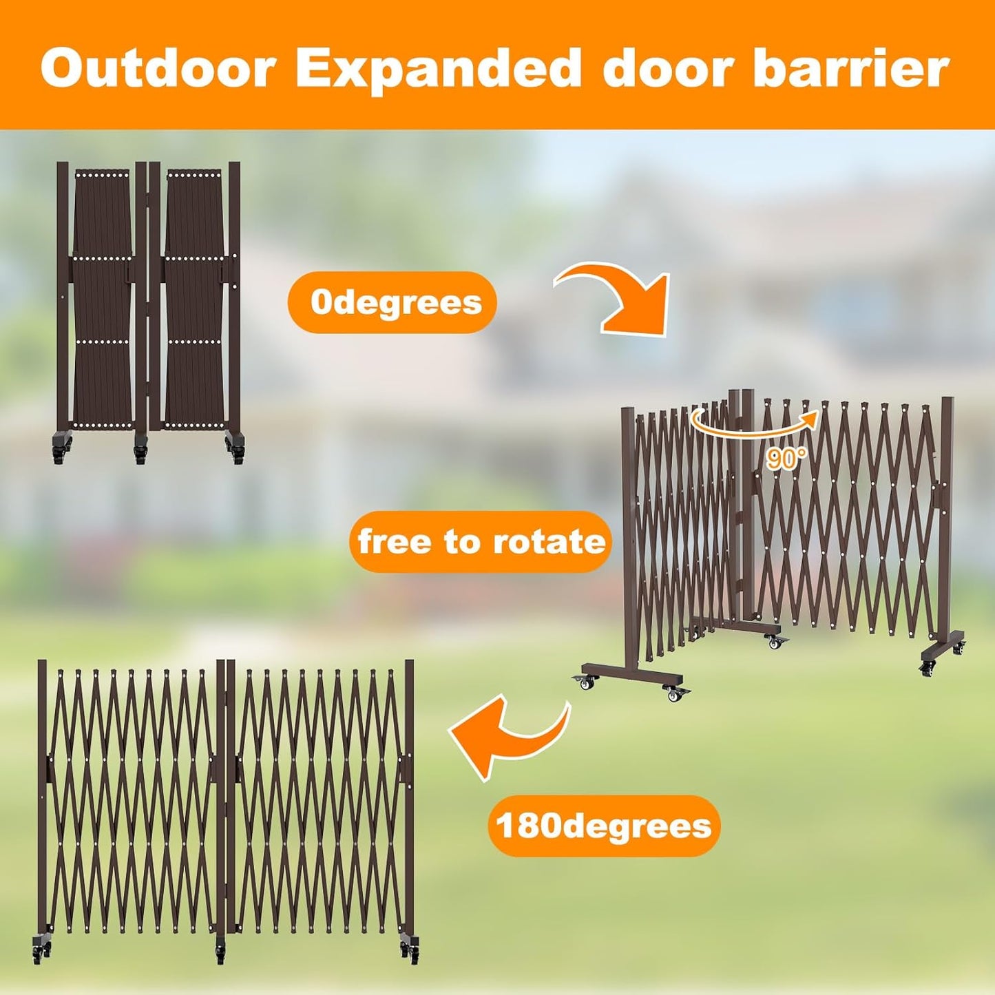 213” Wide Expandable Retractable Driveway Gate for Outdoor, Metal Fence Barrier with Lockable Foot Casters, 0-180° Rotatable Two-Segment Yard Garden Gate for Dog Security (213W×39.76H, Grey)