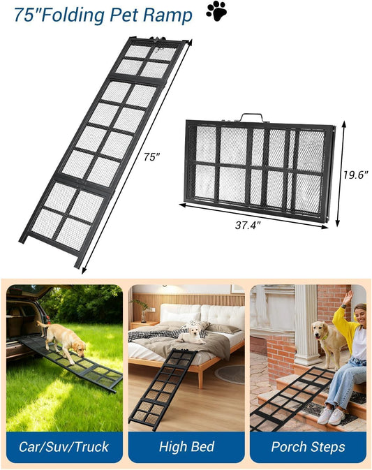 Dog Ramp for Car, 74" Long & 20" Wide Folding Outdoor Pet Ramp for Large Dogs, Non-Slip Safe Ramp for Truck/SUV/RV/Car