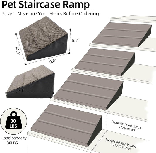 Dog Ramp for Stairs & Dog Ramp for Steps - Non-Slip Independent Foam Stair Pads for Small Dogs & Cats Under 30lbs, Fit Standard Stairs, Washable Cover (Gray, 4-Pack)