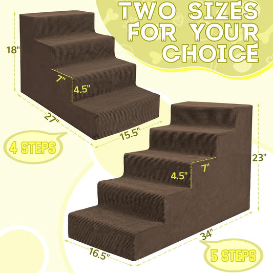 Niubya Dog Stairs for Small Dog and Cats,23”H Non-Slip Bottom Pet Steps for High Beds and Couch,Extra Wide High-Density Foam Pet Stairs Grey,5 Steps