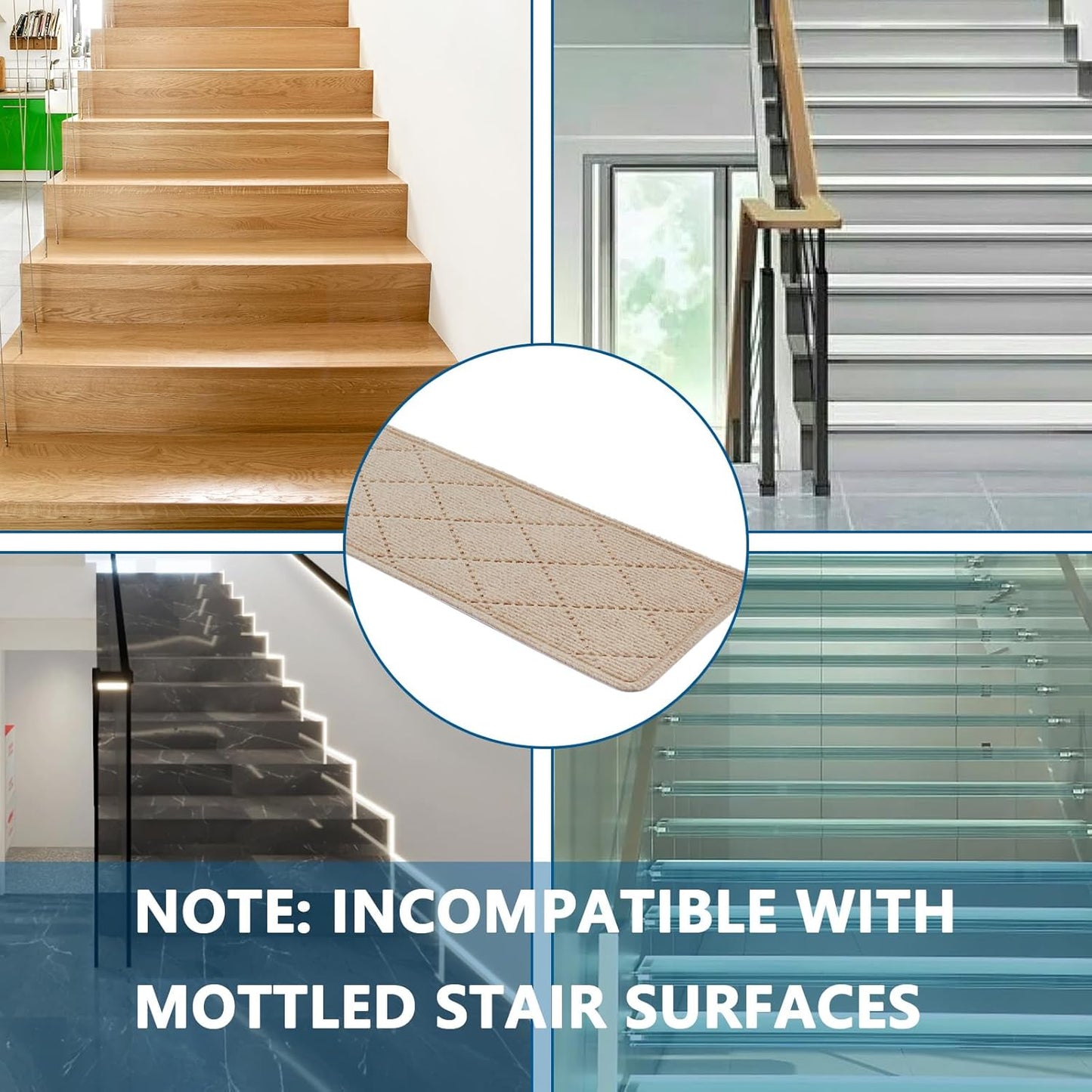 Stair Treads for Wooden Steps Indoor, 15 Pack 8" X 30" Non Slip Carpet Stair Treads with Reusable Adhesive for Kids Elders and Dogs, Surface Polyester TPR Backing Stair Rugs, Beige