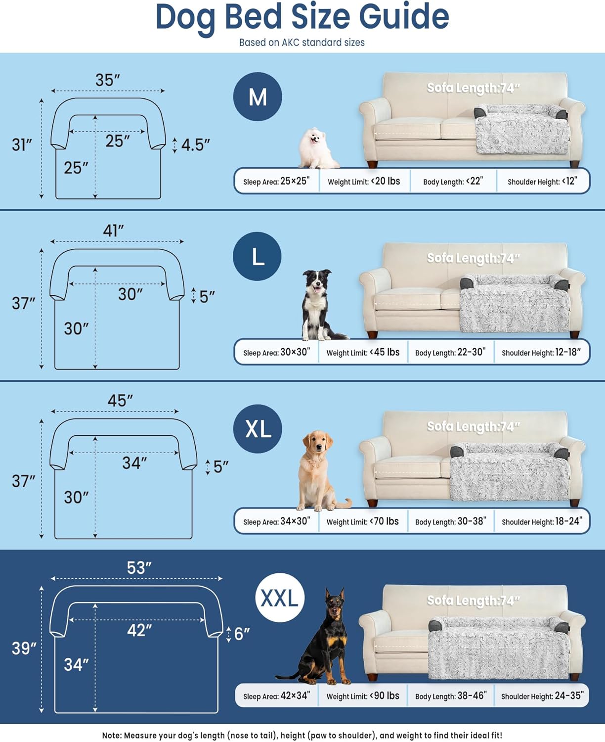 Calming Large Dog Bed for Couch, 41 x 37 inch Removable Couch Cover for Dogs Washable, Non-Slip Fluffy Plush Dog Sofa Mat for Furniture Protector - Grey