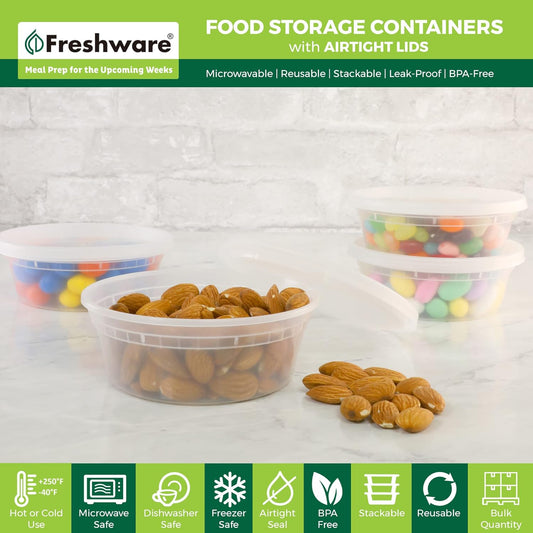 Freshware Food Storage Containers 25 oz Plastic Deli Containers with Lids, Slime, Soup, Meal Prep Containers, BPA Free, Stackable, Leakproof, Microwave, Dishwasher and Freezer Safe