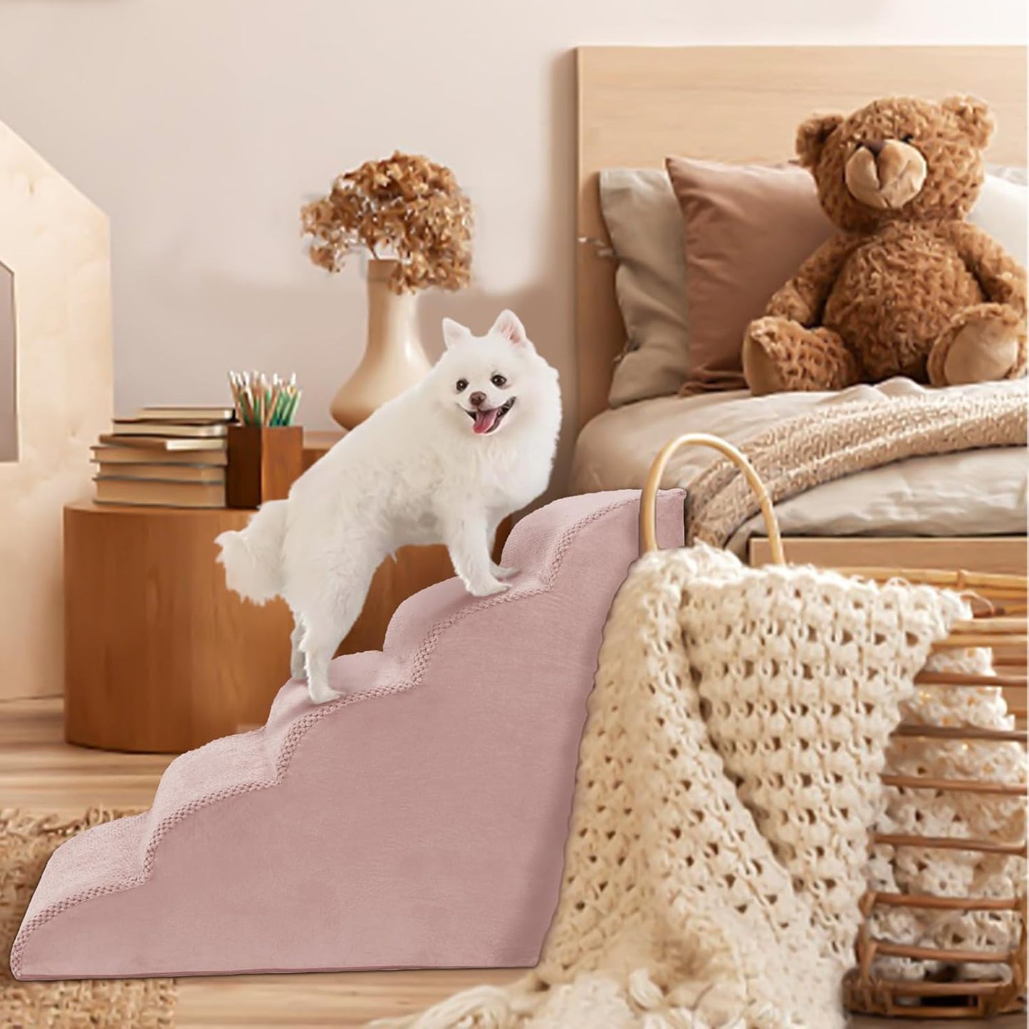 Dog Stairs for Small Dogs, 3 Tiers High Density Foam Dog Ramp, Extra Wide Non-Slip Pet Steps for High Beds Or Couch, Soft Foam Doggie Ladder for Dogs Injured, Older Pets, Small Cats
