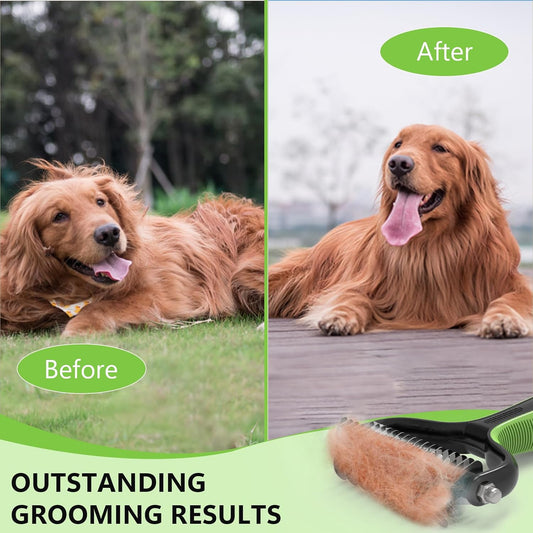 Staltwo Deshedding Dog Brush for Shedding - 2-in-1 Professional Undercoat Rake and Furminator for Dogs | Shedding Control for Long-Haired Dogs and Cats, Deshedding Tool, Knot Removal,Orange