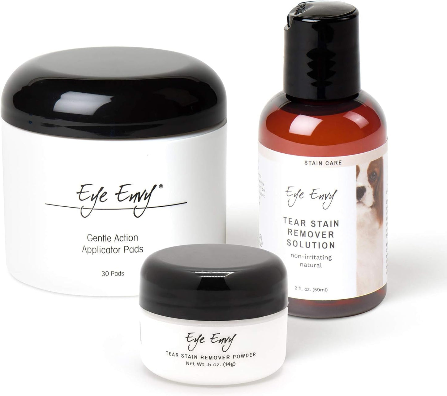 Eye Envy Dog Tear Stain Remover Starter Kit with ProPowder Brush | Stain Solution, Applicator Pads, Stain Powder and Small Applicator Brush | Lasts 30-45 Days