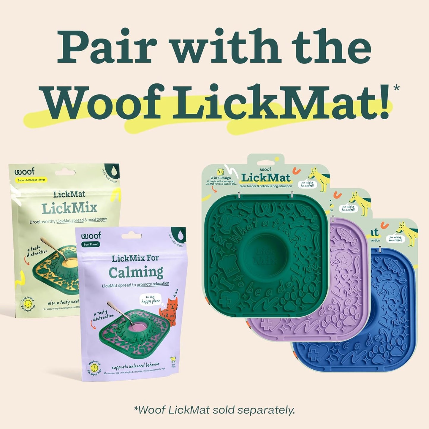 WOOF LickMixes - Dog Lick Mat Spread and Meal Topper - Delicious and Lower Calorie - Made with Wholesome Ingredients - Perfect for Dog Enrichment - Bacon & Cheese