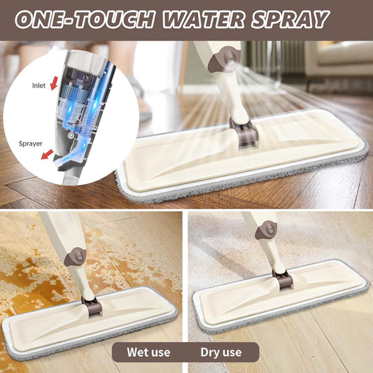HOMTOYOU Spray Mops for Floor Cleaning: Wet Mop for Hardwood Tile Wood Laminate Vinyl - 3 Washable Microfiber Pads for Swiffer Powermop - Absorbs Pet Hair Dust