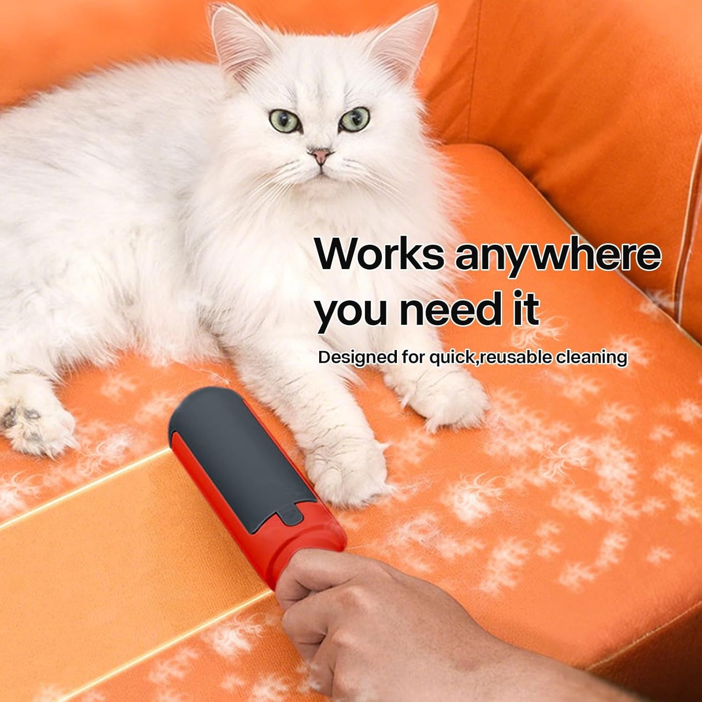 PAKEWAY 2 Pack Pet Hair Remover for Couch & Carpet, Reusable Lint Roller with Self-Cleaning Base, Dog & Cat Fur Remover, Portable Hair Removal Tool