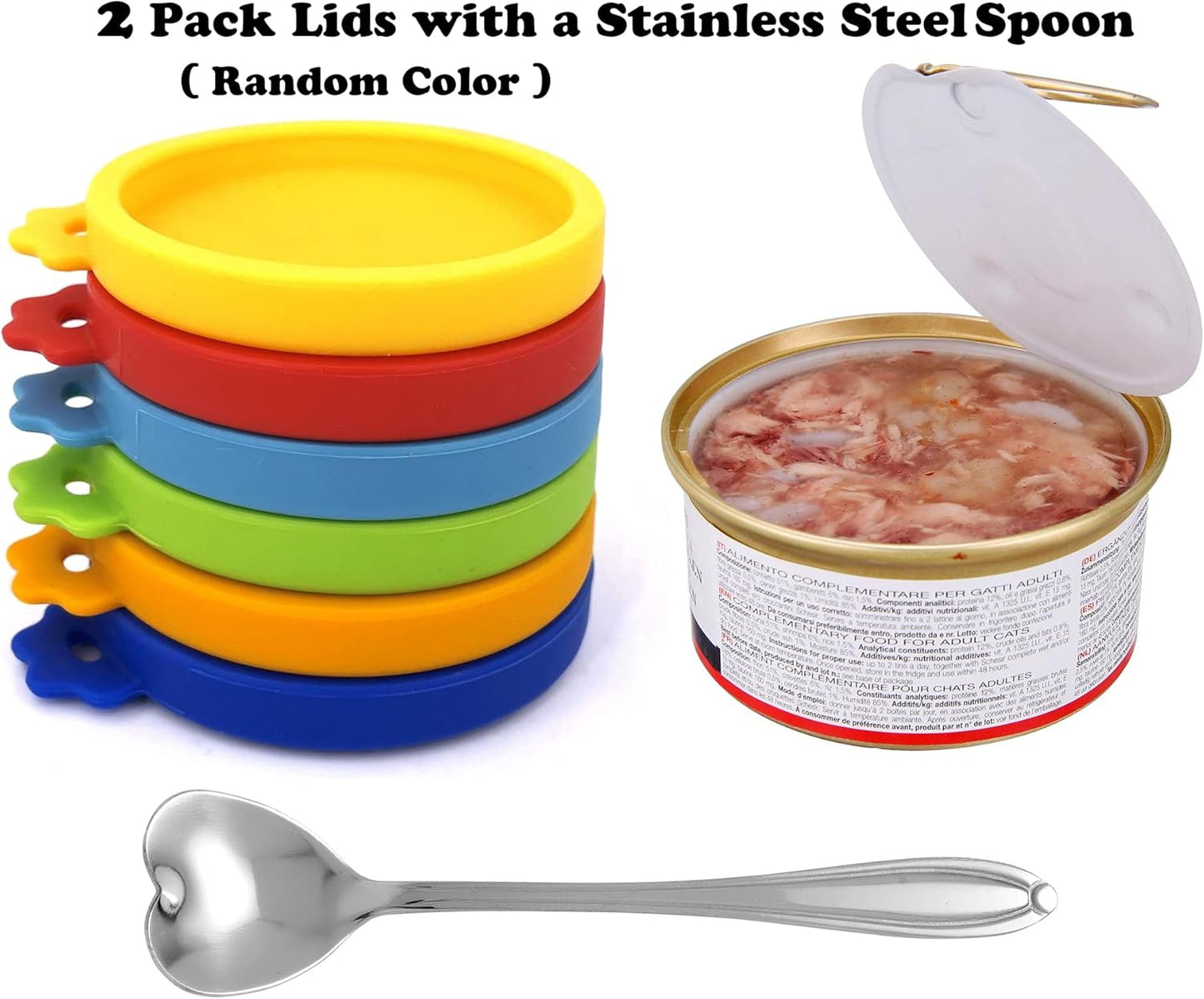 Comtim Cat Food Can Lids, Silicone Pet Food Can Lids Small Cat Food Can Lids Covers for 3 oz Cans, 2 Lids with a Cat Food Spoon