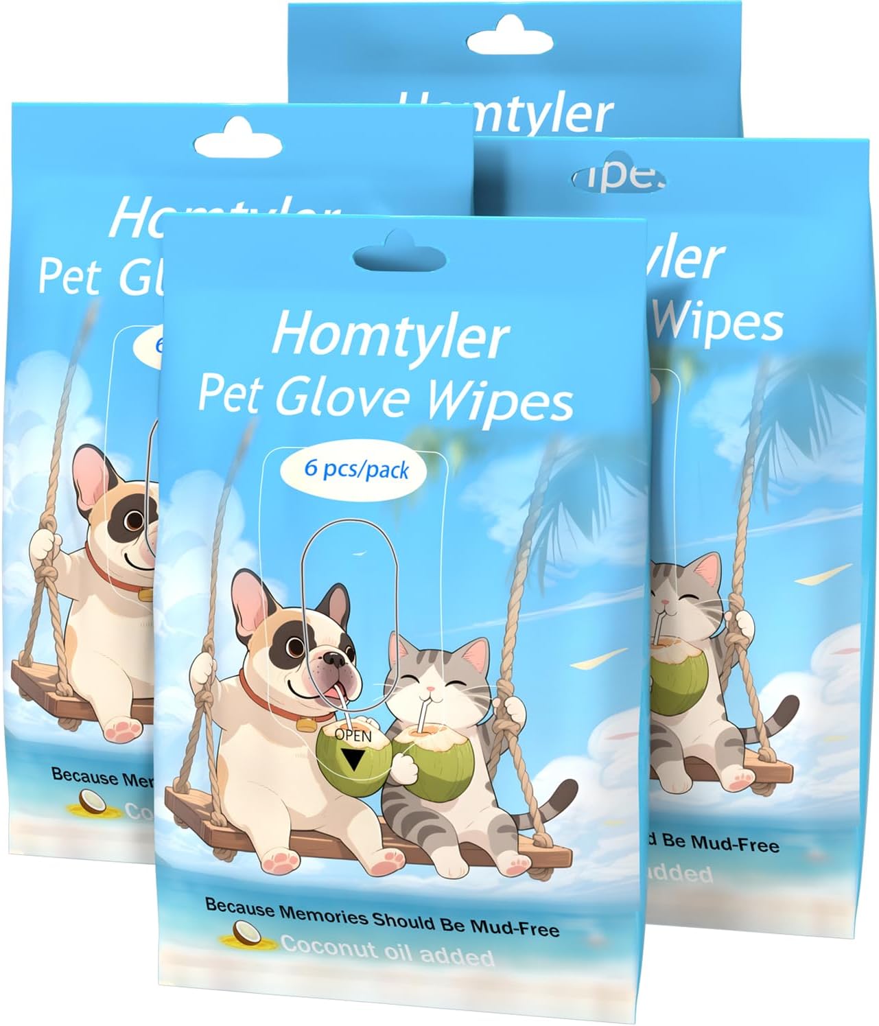 Homtyler Dog Wipes & Cleaning Gloves 2-in-1 for Dogs and Cats, Extra-Thick Pet Wipes with Coconut Oil for Lick-Safe Paws, Eyes, Ears & Body, Rinse-Free Waterless Bath for Deodorizing&Cleansing, 18 PCS