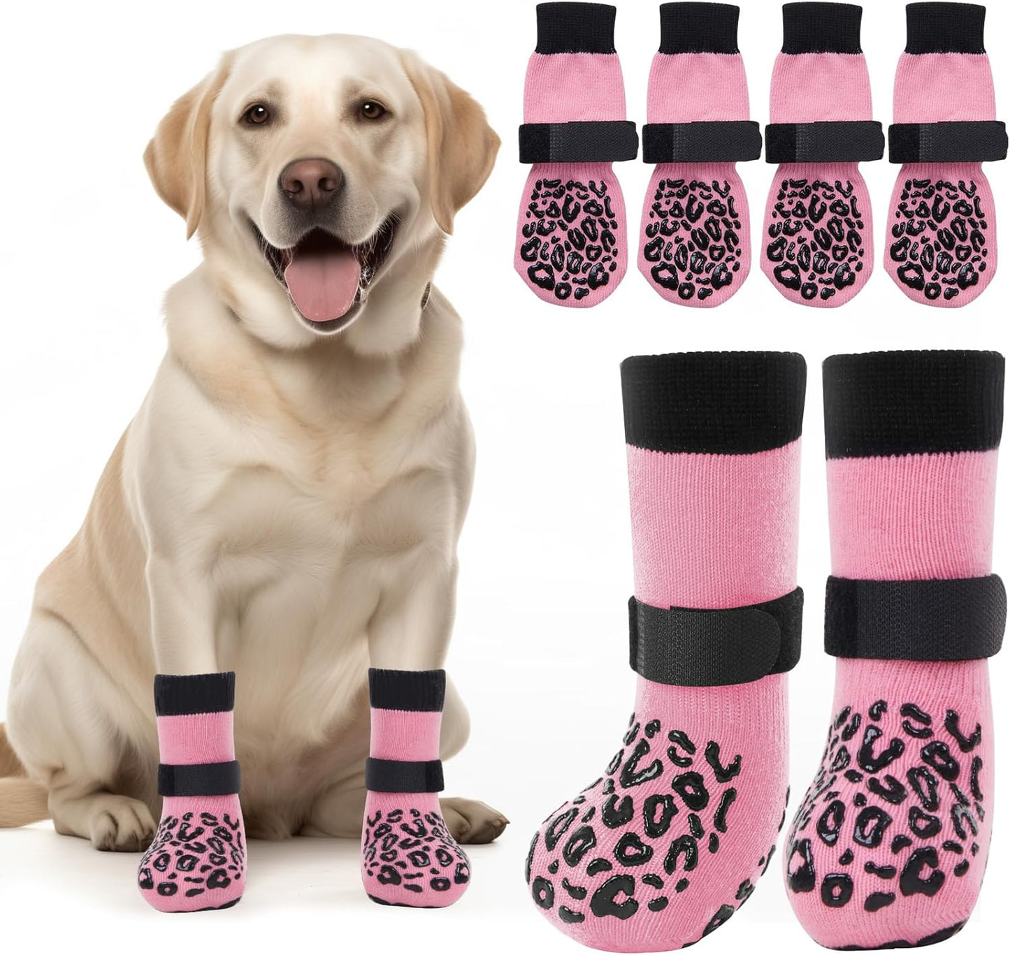 PICK FOR LIFE Non Slip Dog Socks with Grippers Prevent from Licking Paws,Anti-Slip Dogs Grip Socks for Senior Dogs on Hardwood Floor(Grey,2Pairs,L)