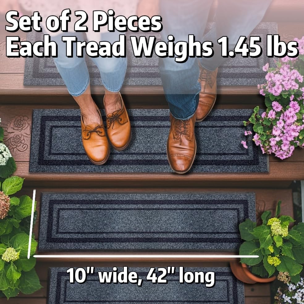 Aucuda 8.5" x 30" Outdoor Stair Treads for Dogs on Wooden Steps Spring, Non Slip Stair Runner Rug Heat Insulation Rubber Backing, Frame Staircase Mat Carpet for Indoor Grip Farmhouse. (6pcs)