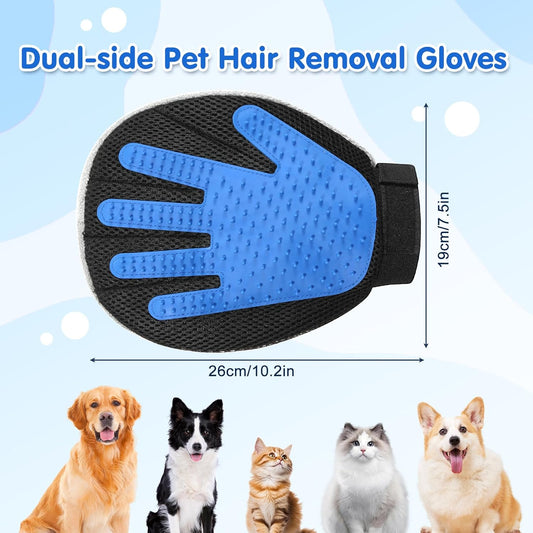 Pawaboo 2-in-1 Pet Hair Removal Glove – Reusable Electrostatic & Silicone Grooming Mitt for Dogs, Cats, Carpet, Couch, Car Seats & Clothing, Dual-Side Gentle Deshedding Tool, Easy to Clean