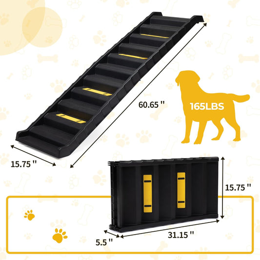 COZIWOW Portable Dog Car Ramps 61" L Folding High Traction Pet Stairs for Vehicles,SUV/Truck,Lightweight Ladder Ramp for Dogs Old Cats to High Bed,Couch-Easy Storage,Supports up to 165lb