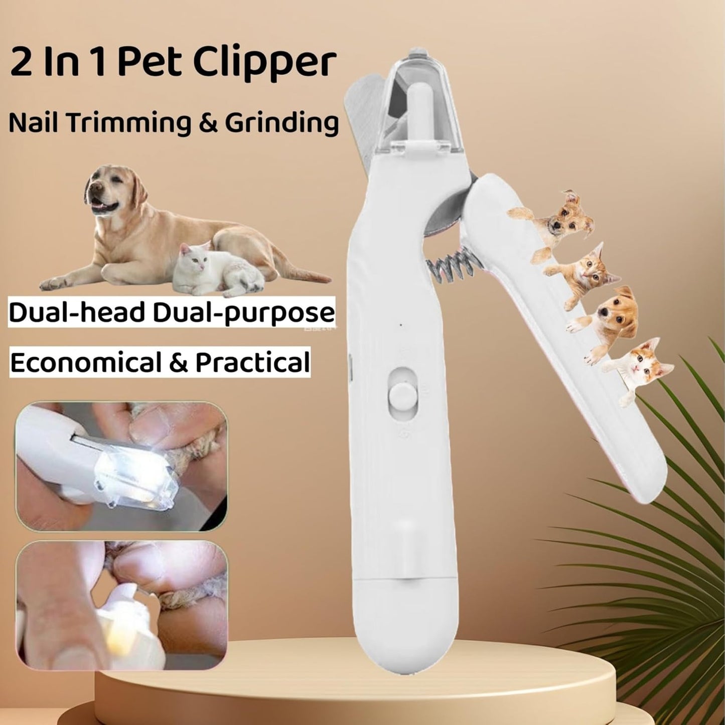 Quiet 2 in 1 Dog Nail Clippers & Cat Claw Trimmers,USB Rechargeable Claw Clippers for Small Medium Dogs and Cats,Cordless Safe Guard Nail Grinder with LED Lights Pink