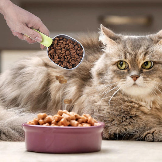 Cat Food Scoop - Multi-Function Feeding Scoop Spoon with Sealing Bag Clip,Pet Food Scoop with Comfortable Handle for Cat Dog, Long Handle with Clip for Dogs Cats Shakven