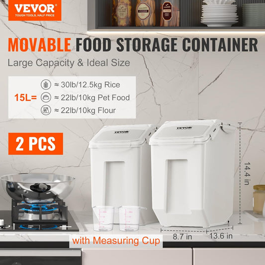 VEVOR Rice Storage Container, 4.5Gallon/20L Capacity Large Dog Food Dispenser Bin, Kitchen Ingredient Grain Cereal Flour Bin, Pet food Containers with Wheels, Measuring Cup, Airtight Lid, 1 Pack