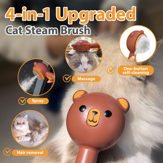 Double-Sided Pet Deshedding Dematting Comb & Steam Brush with 2 Spray Levels, Extra-Wide Detangling Undercoat Rake for Long-Hair Dogs & Cats Matted Fur, Knots, Rechargeable Grooming & Massage Tool