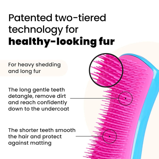 Pet Teezer De-Shedding Dog Brush by Tangle Teezer, Dog Grooming Tool for Long Haired Breeds and Wet or Dry Fur, Large, Blue & Pink
