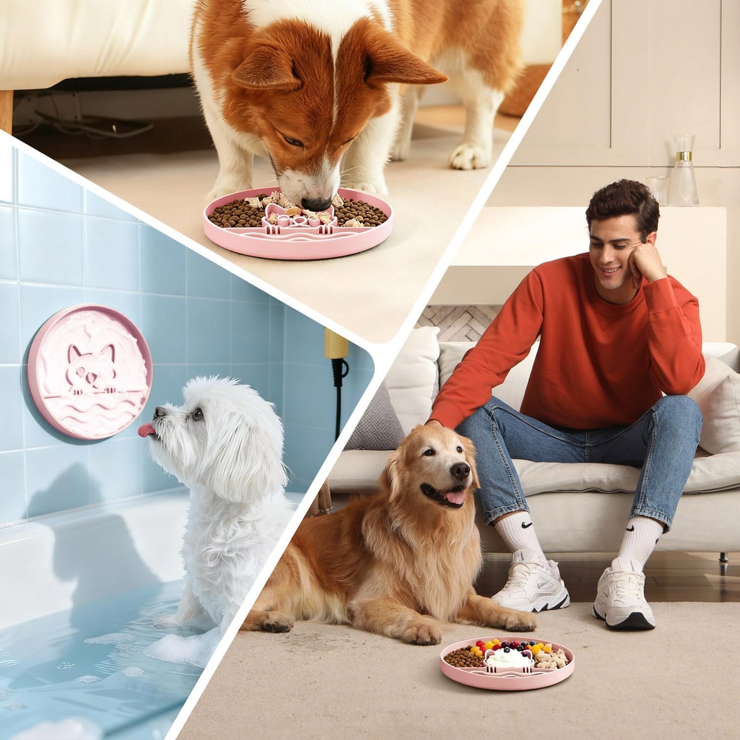 Slow Feeder Dog Bowl for Small Medium Dogs & Cats, 7.5 Inch Non Slip Slow Bowl with 37 Suction Cups, Anti-Choking Food Grade Silicone Slow Eating Bowl