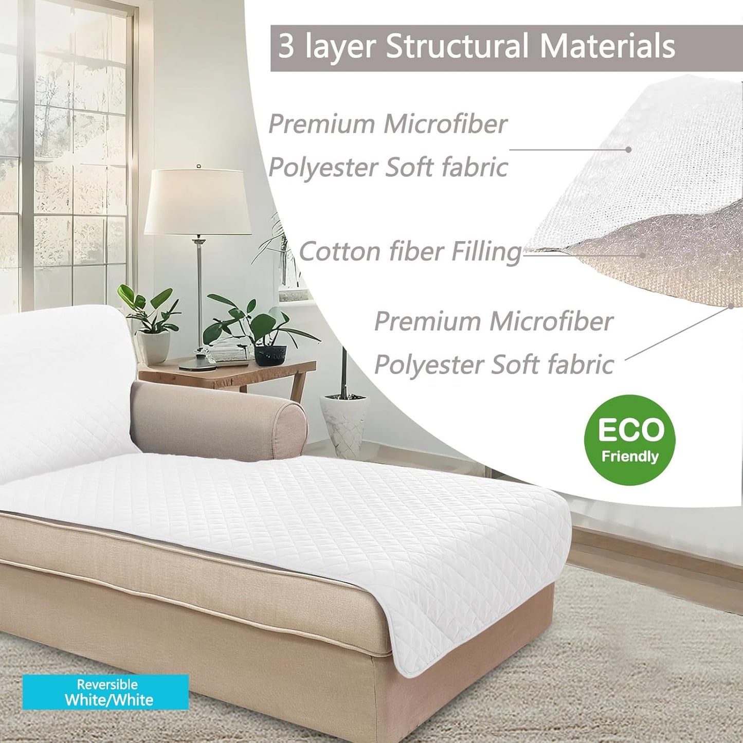 U-NICE HOME Reversible Sofa Cover Washable Couch Cover for Dogs Friendly with Elastic Straps Water Repellent Furniture Protector for 3 Cushion Couch (Sofa, Coffee/Beige) - Colors B