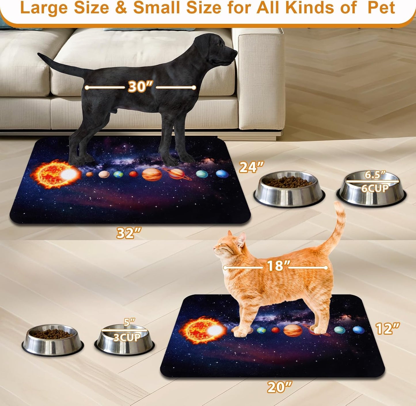 Dog Food Mats for Floors Waterproof Mat for Cat Food and Water Bowls - Absorbent Quick Dry Non Slip Mat for Pet Feeding