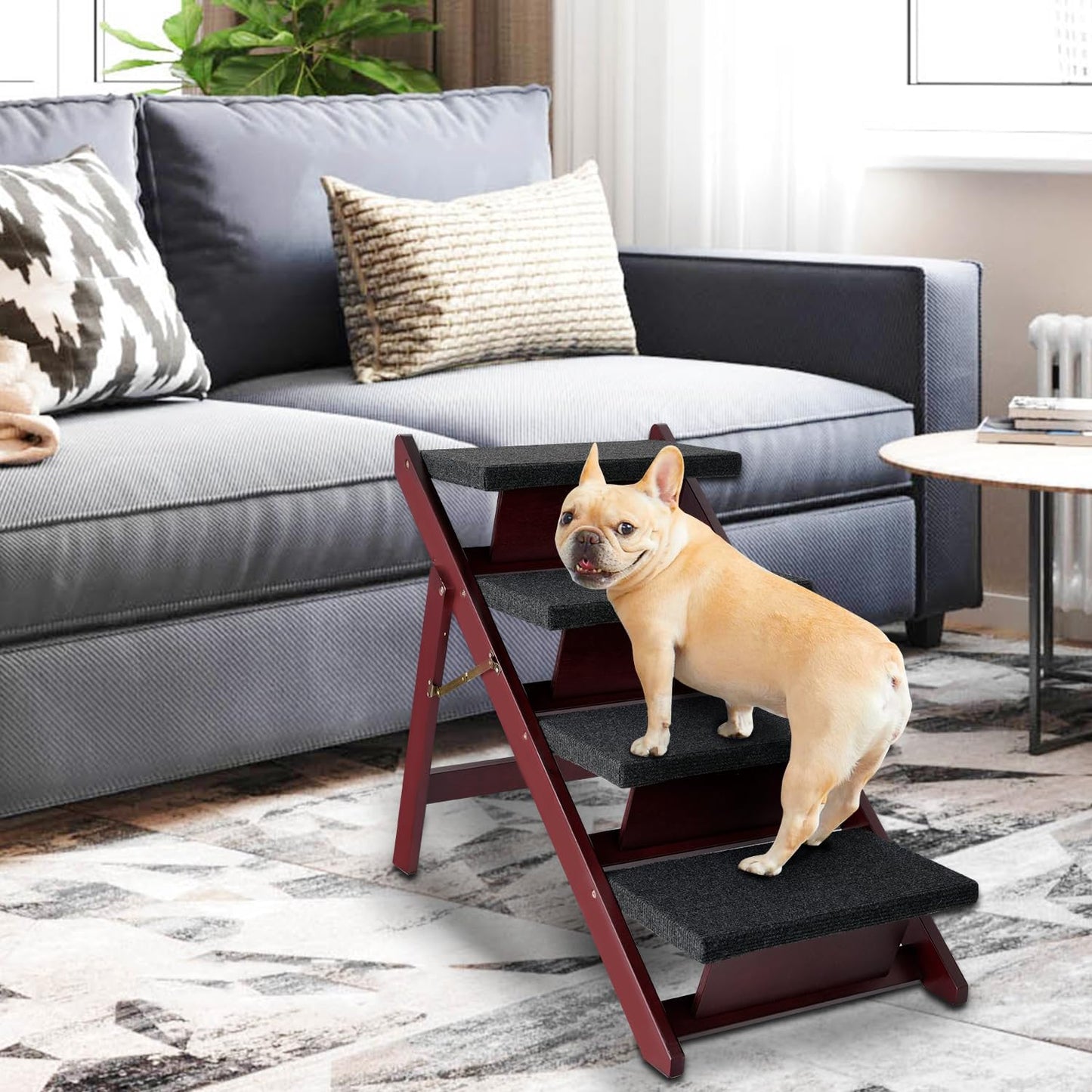 BRIKY Wooden Dog Stairs/Steps 19.5”H - Foldable 3 Steps Dog Steps for High Bed Couch Cars, Non-Slip Pet Stairs for Small Large Medium Dogs and Cats, No Assembly Required