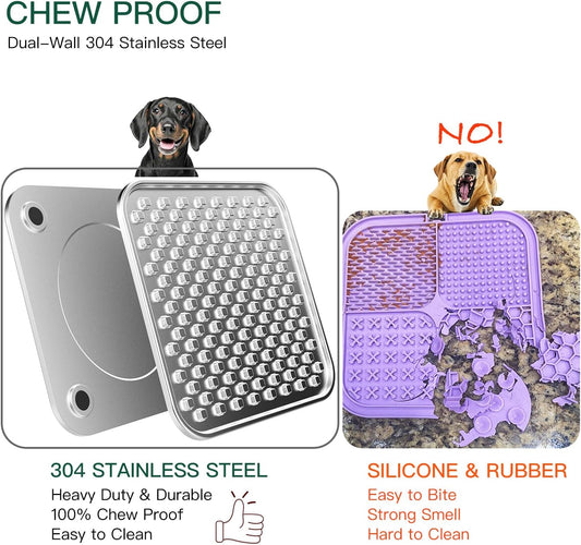 1Pack Stainless Steel Large Lick Mat for Dogs & Cats, Chew-Proof Slow Feeder, Anxiety Reducer, Whisker-Friendly for Cats, Non-Slip Heavy Duty Base, Raw Feeding Pad, Dishwasher Safe