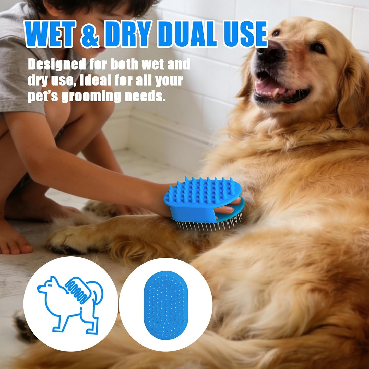 Upgraded Double-Sided Dog Brush for Shedding & Deshedding, Silicone Pet Bath Brush for Long Short Haired Dogs and Cats, Dog Grooming Brush for Shower, Massage, 3-in-1 Hair Removal Comb