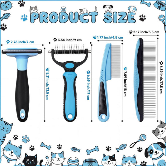 4 Pieces Pet Grooming Kit - Dematting Combs, Slicker Brush, and Steel Comb for Removing Knots and Hair from Dogs, Cats, and Poodles