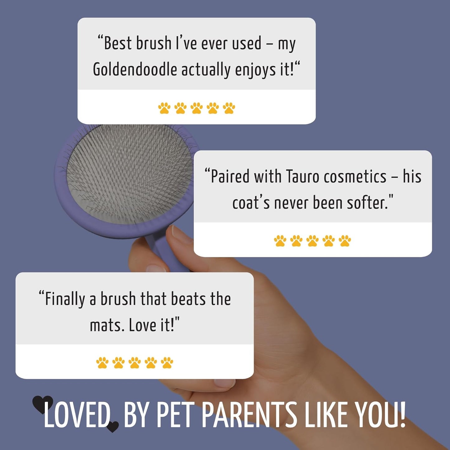 Tauro Pro Line Slicker Brush for Dogs & Cats, Deshedding, Dematting & Detangling Grooming Tool for Medium to Long Coats, Ideal for Doodles & Poodles, Flexible Cushion, Purple, Medium Size (M)